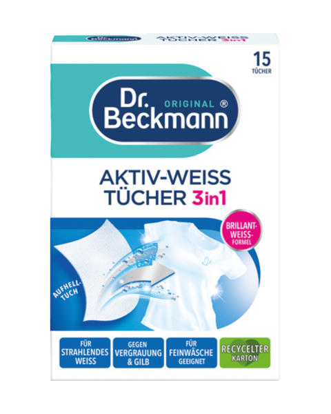 Dr. Beckmann Aktiv­ Weiss Tuecher 3in1, Aufhell­ Tuch, 15 Stueck